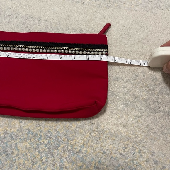 EUC Size Medium Lancôme Pearl Decorative Top-zip Makeup Case/Cosmetic Bag In Red - Picture 8 of 9